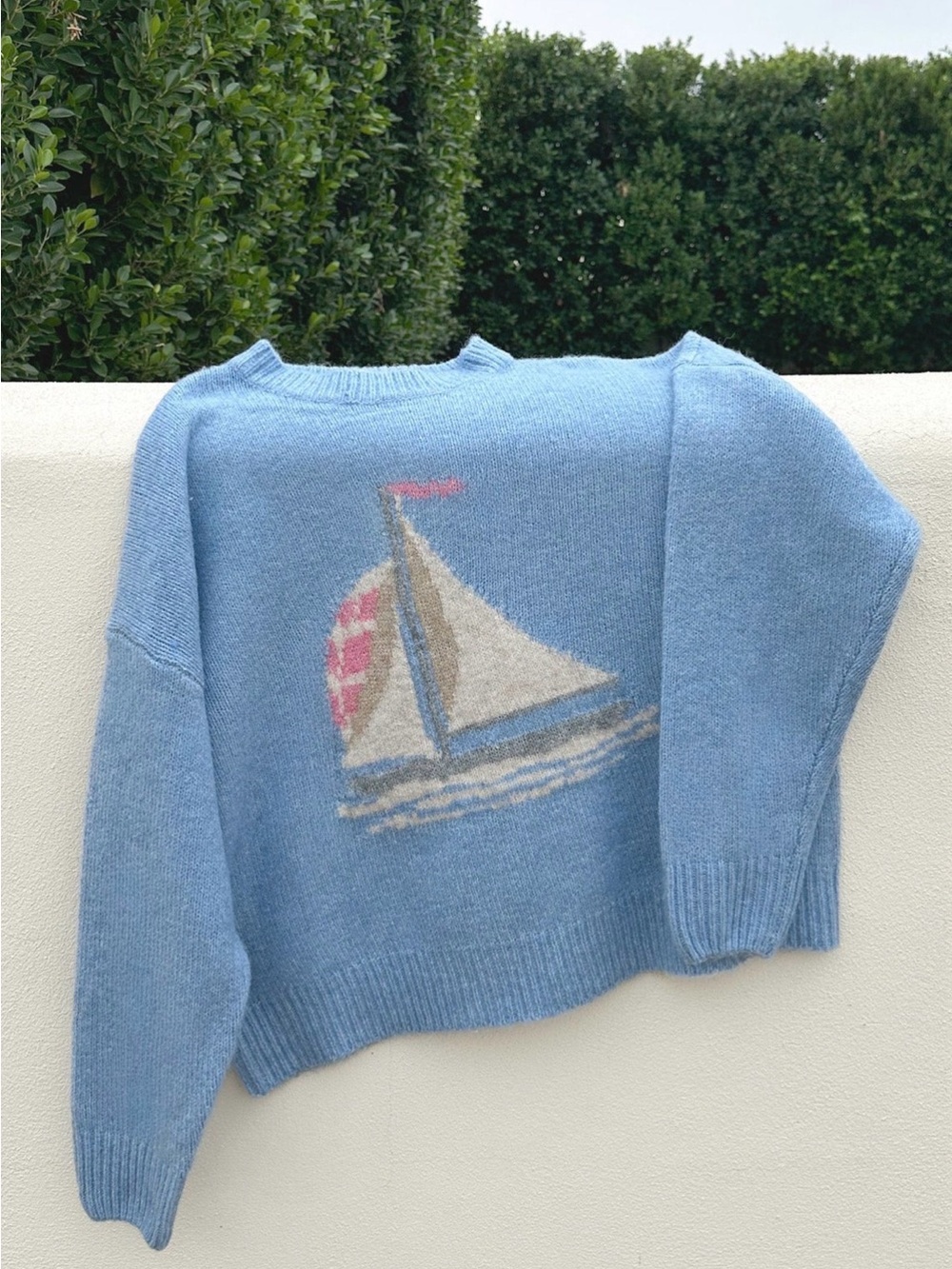 Light Blue Crewneck Sweater with Sailboat